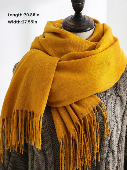 Solid Color Mid Length Winter Tassel Scarf