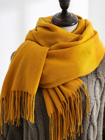 Solid Color Mid Length Winter Tassel Scarf