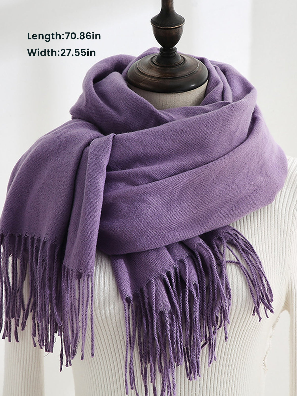 Solid Color Mid Length Winter Tassel Scarf
