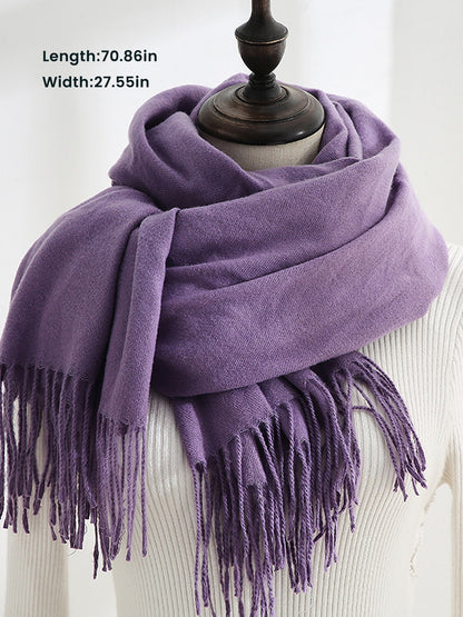 Solid Color Mid Length Winter Tassel Scarf