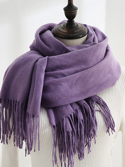 Solid Color Mid Length Winter Tassel Scarf