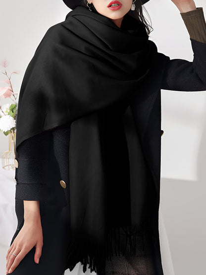 Solid Color Mid Length Winter Tassel Scarf