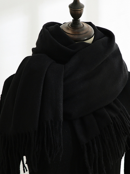 Solid Color Mid Length Winter Tassel Scarf