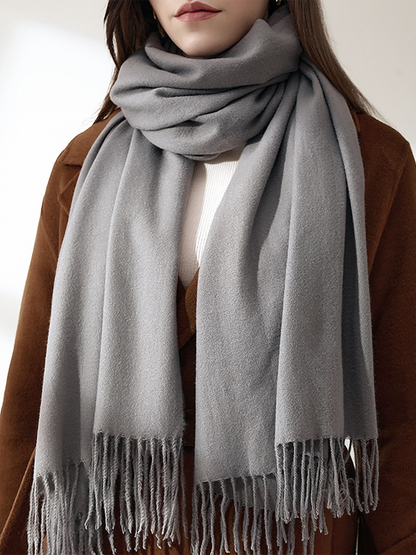 Solid Color Mid Length Winter Tassel Scarf