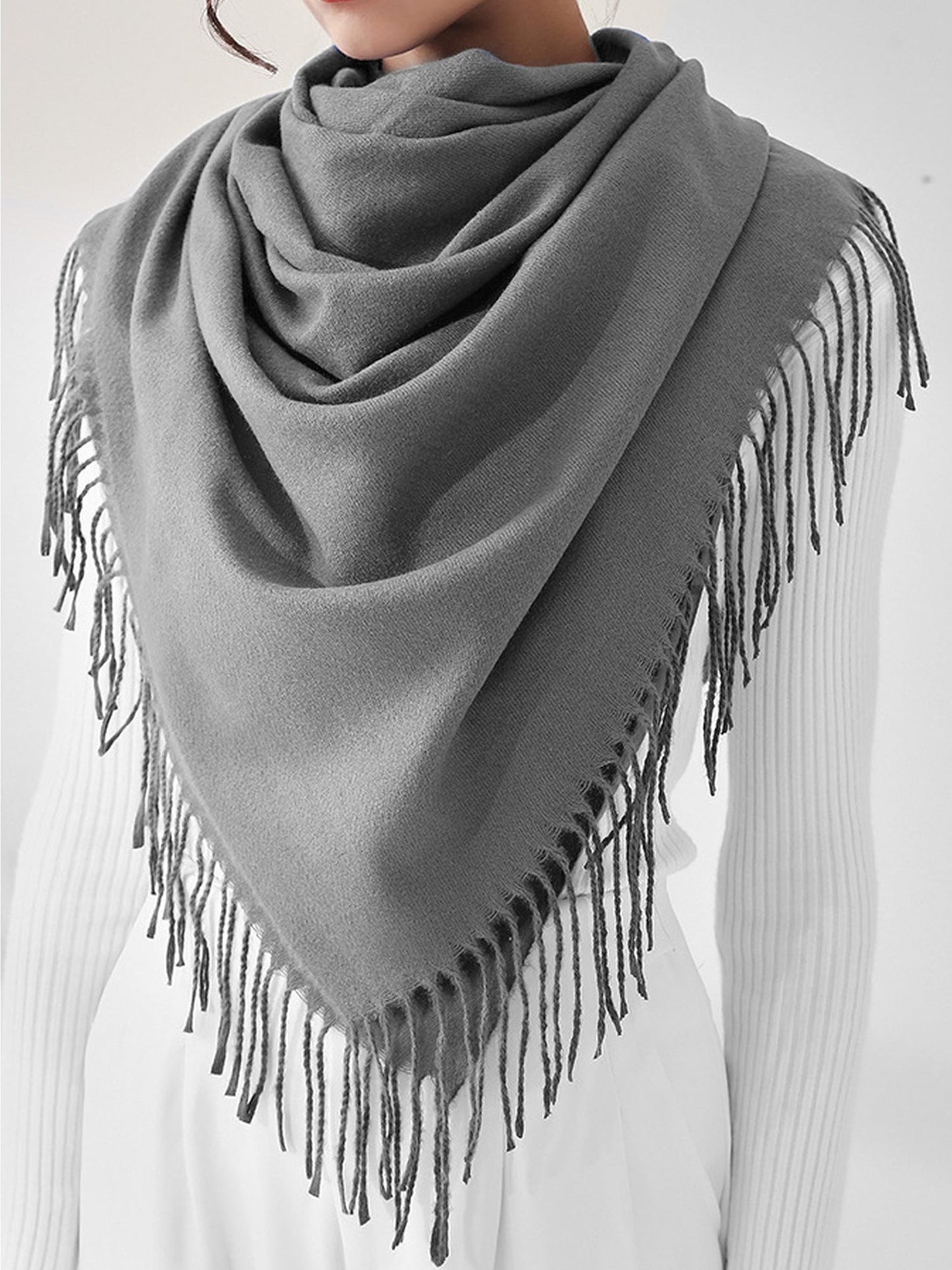 Solid Color Mid Length Winter Tassel Scarf
