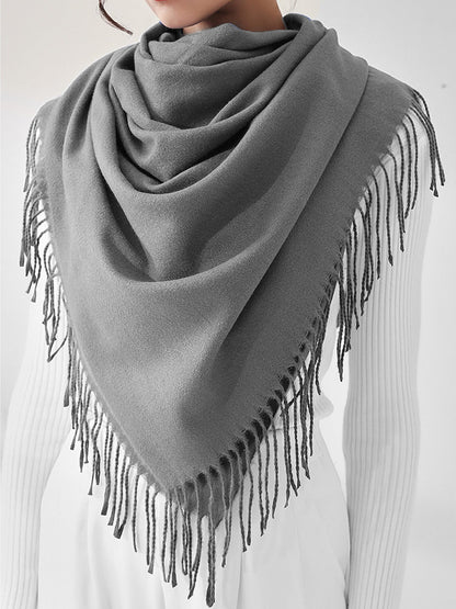 Solid Color Mid Length Winter Tassel Scarf