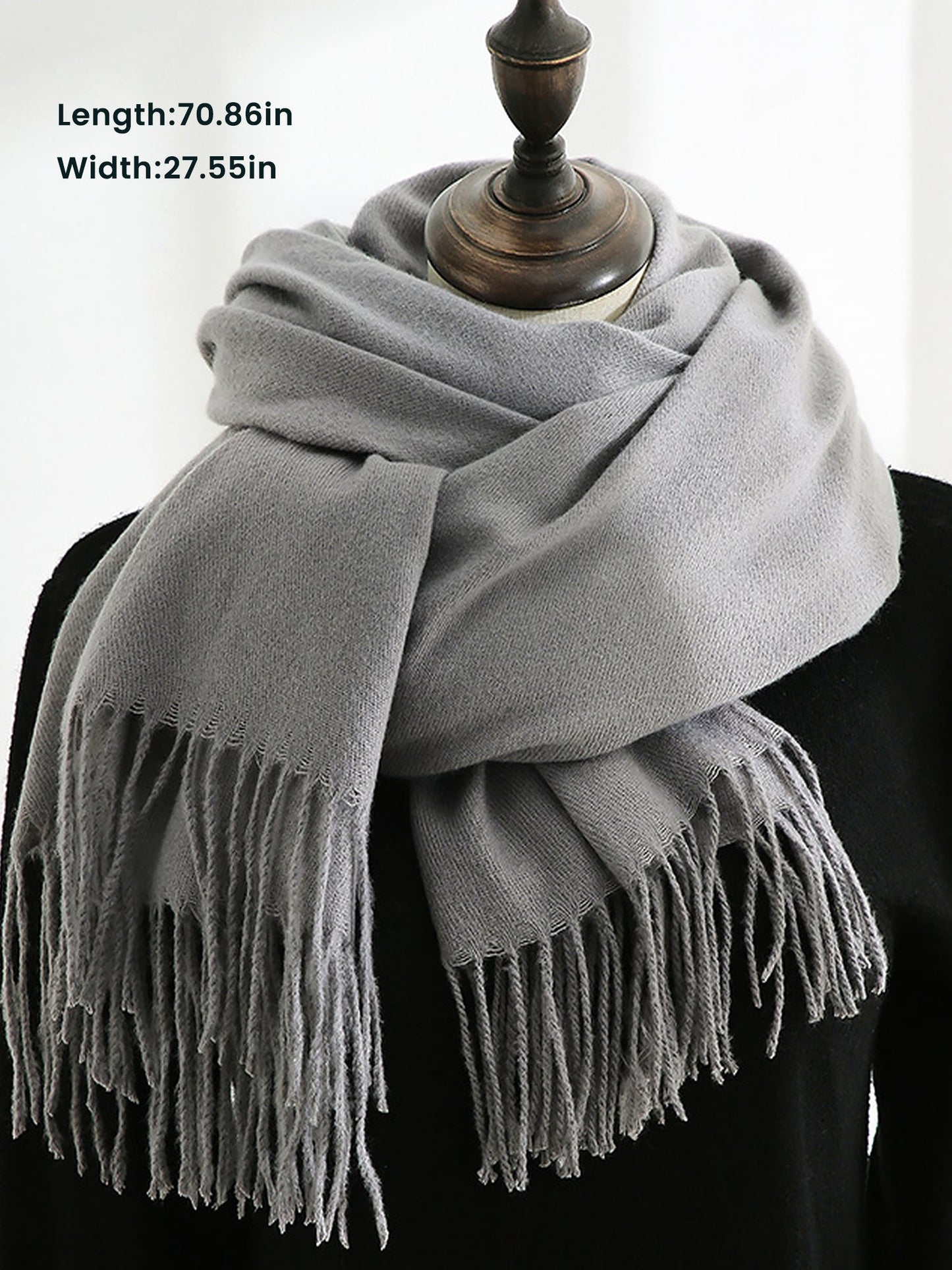 Solid Color Mid Length Winter Tassel Scarf