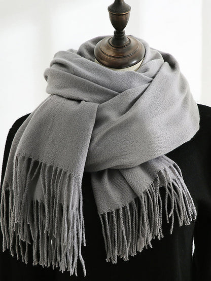 Solid Color Mid Length Winter Tassel Scarf