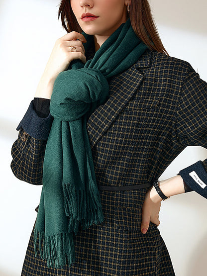 Solid Color Mid Length Winter Tassel Scarf