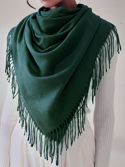 Solid Color Mid Length Winter Tassel Scarf