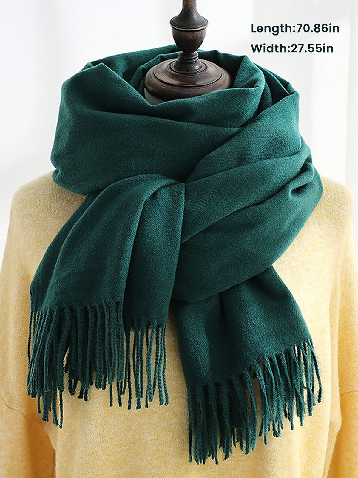 Solid Color Mid Length Winter Tassel Scarf
