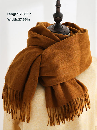 Solid Color Mid Length Winter Tassel Scarf