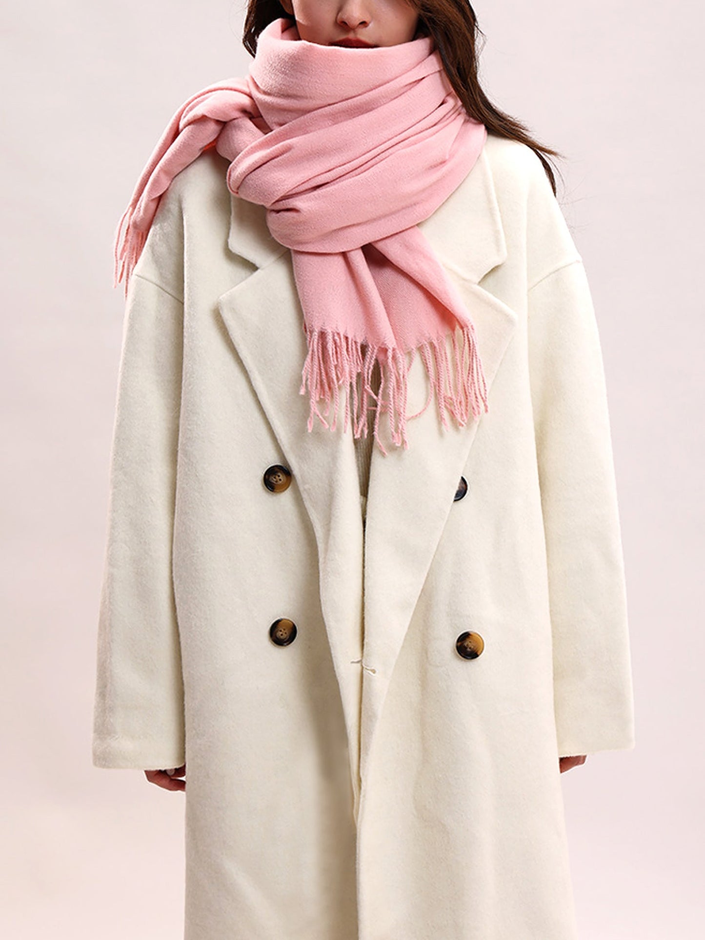 Solid Color Mid Length Winter Tassel Scarf