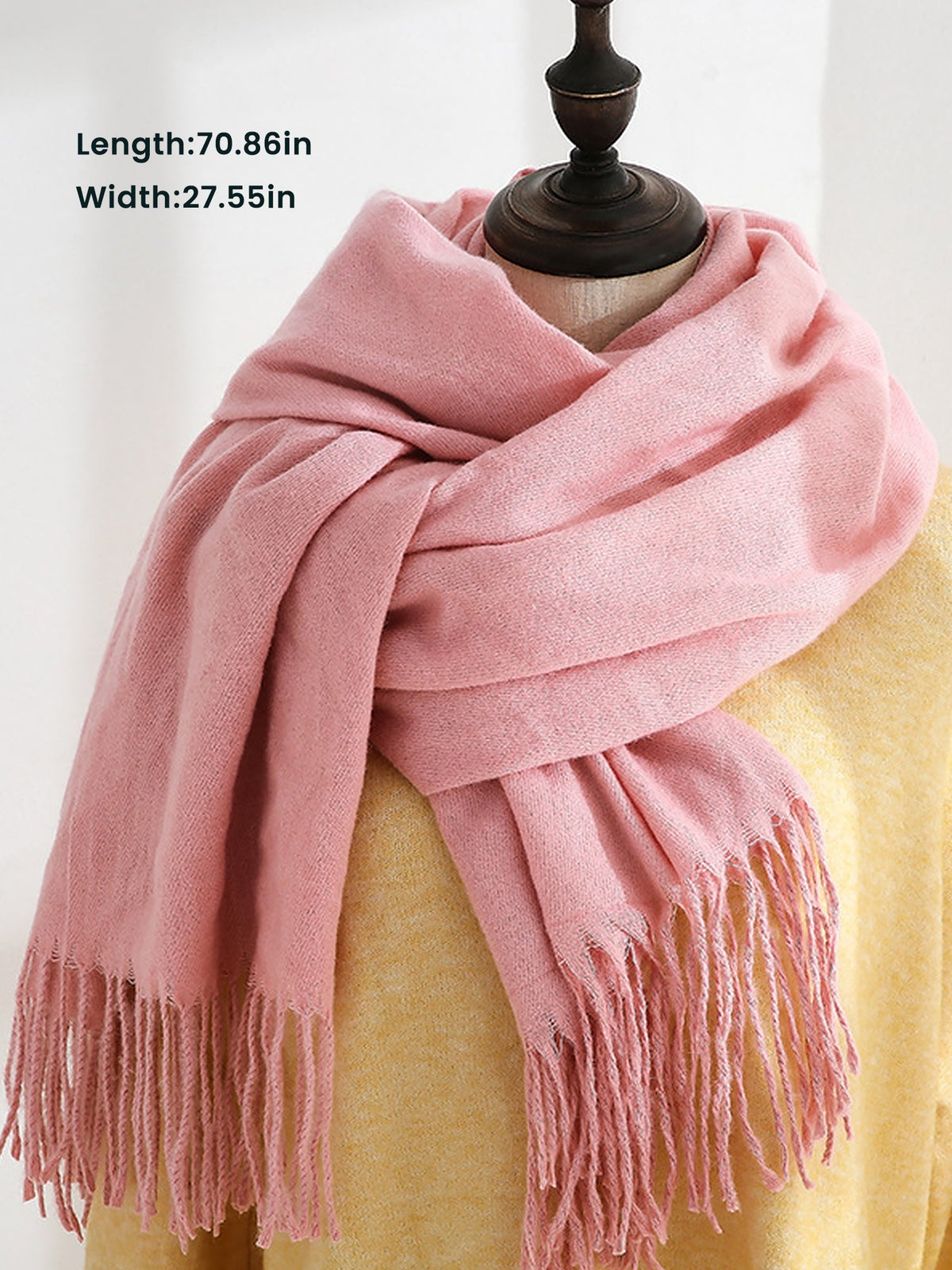 Solid Color Mid Length Winter Tassel Scarf