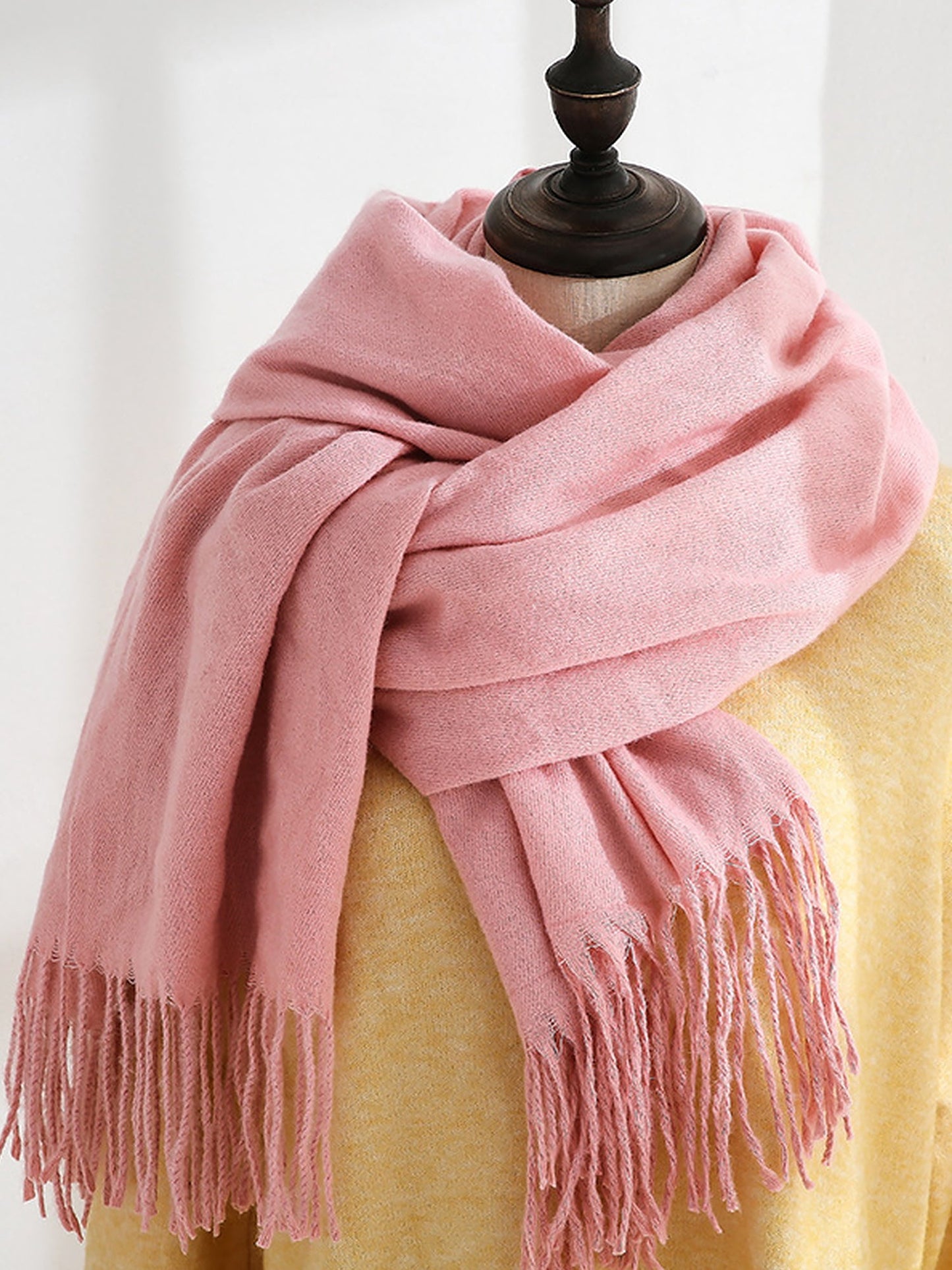Solid Color Mid Length Winter Tassel Scarf