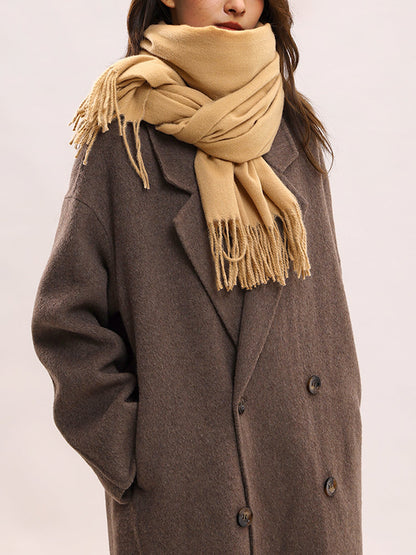 Solid Color Mid Length Winter Tassel Scarf