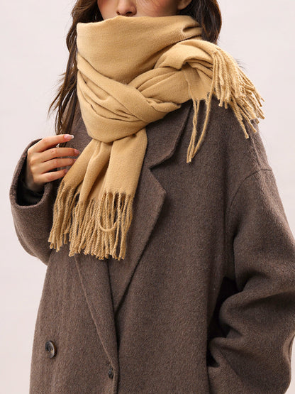 Solid Color Mid Length Winter Tassel Scarf