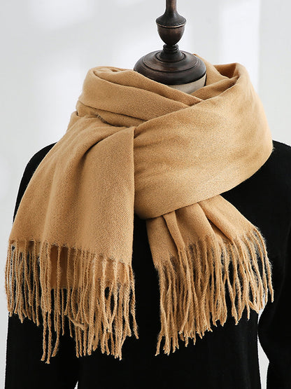 Solid Color Mid Length Winter Tassel Scarf