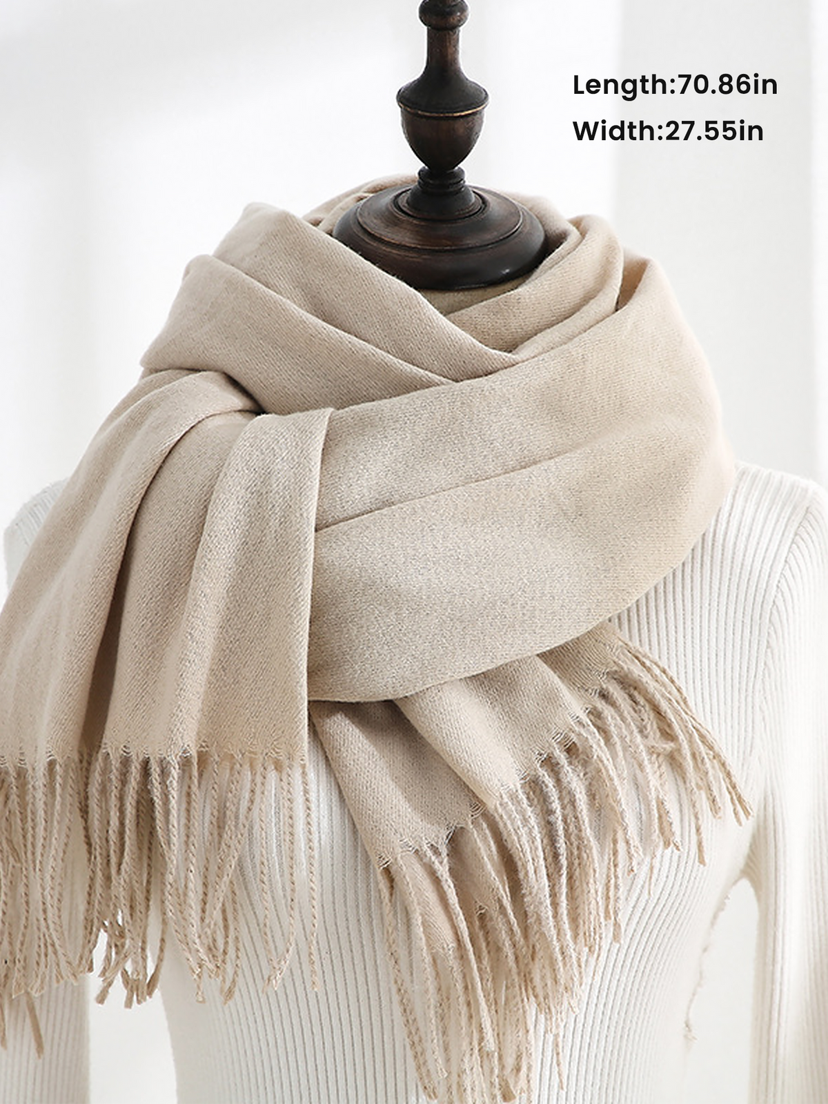 Solid Color Mid Length Winter Tassel Scarf