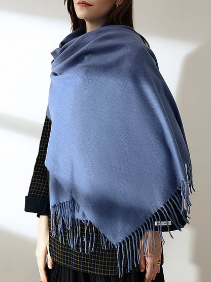 Solid Color Mid Length Winter Tassel Scarf