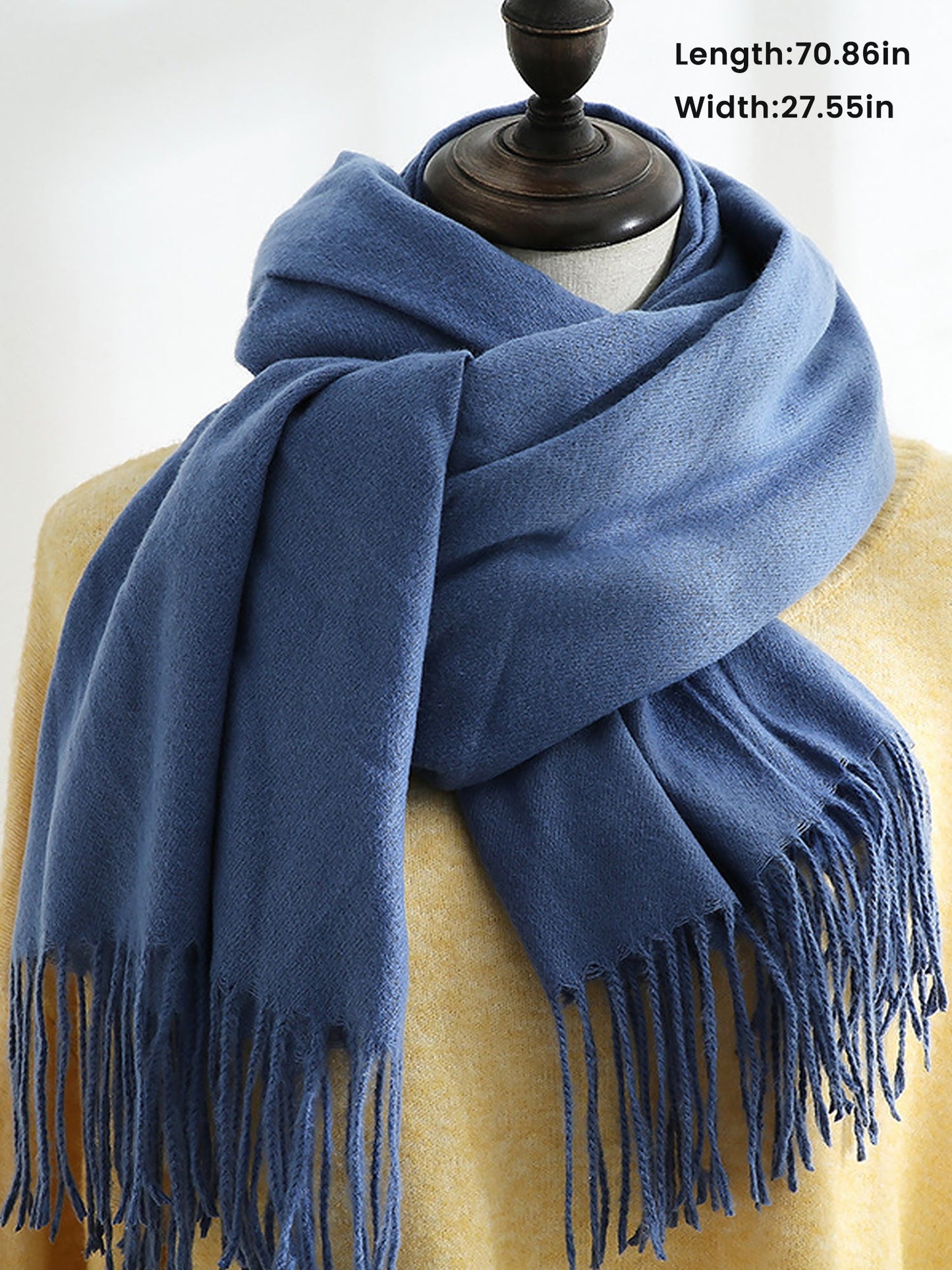 Solid Color Mid Length Winter Tassel Scarf