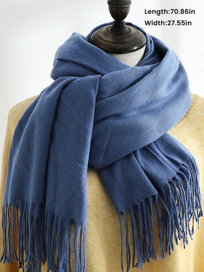 Solid Color Mid Length Winter Tassel Scarf