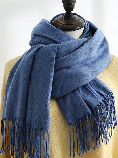 Solid Color Mid Length Winter Tassel Scarf