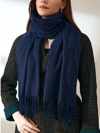 Solid Color Mid Length Winter Tassel Scarf