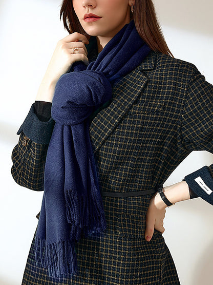 Solid Color Mid Length Winter Tassel Scarf