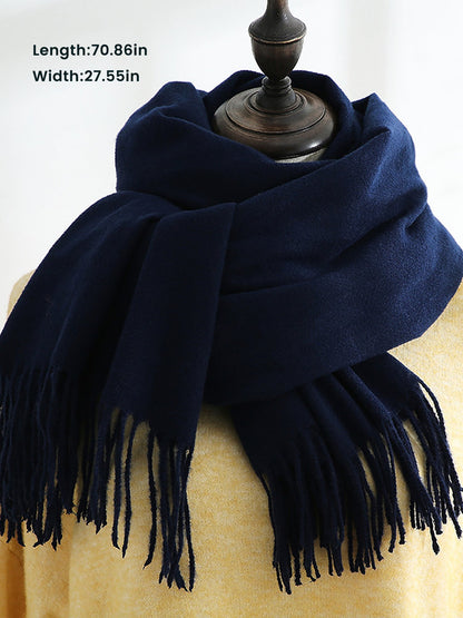 Solid Color Mid Length Winter Tassel Scarf