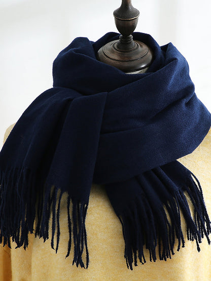 Solid Color Mid Length Winter Tassel Scarf