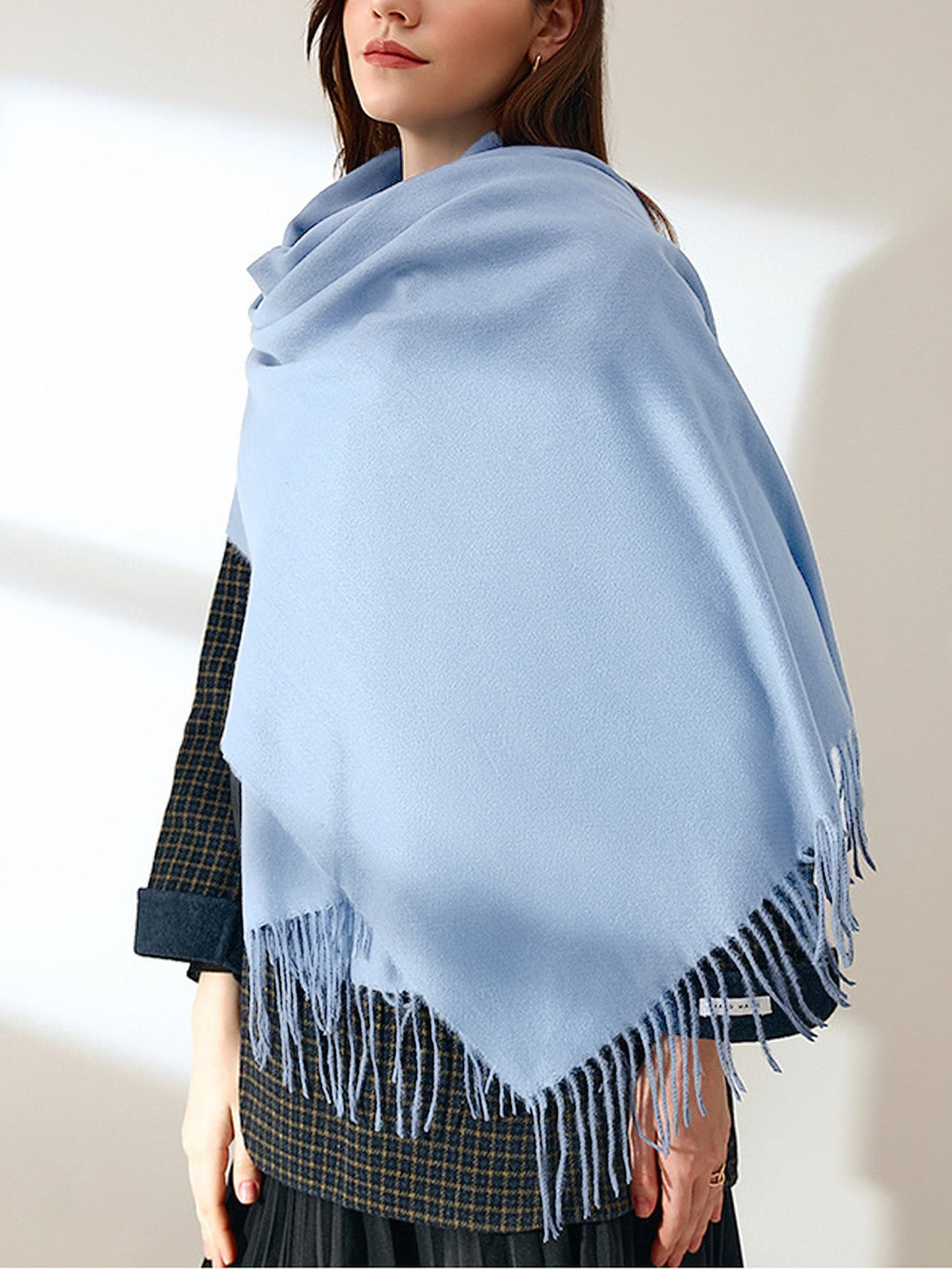 Solid Color Mid Length Winter Tassel Scarf