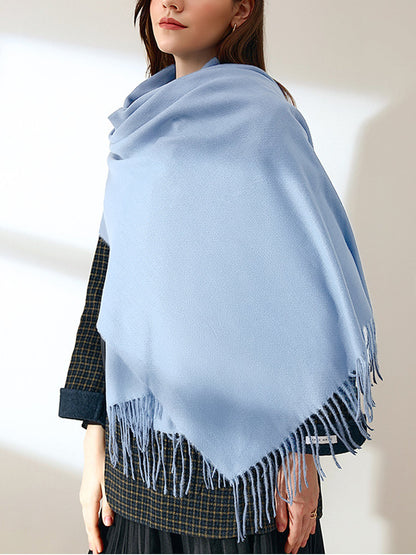 Solid Color Mid Length Winter Tassel Scarf