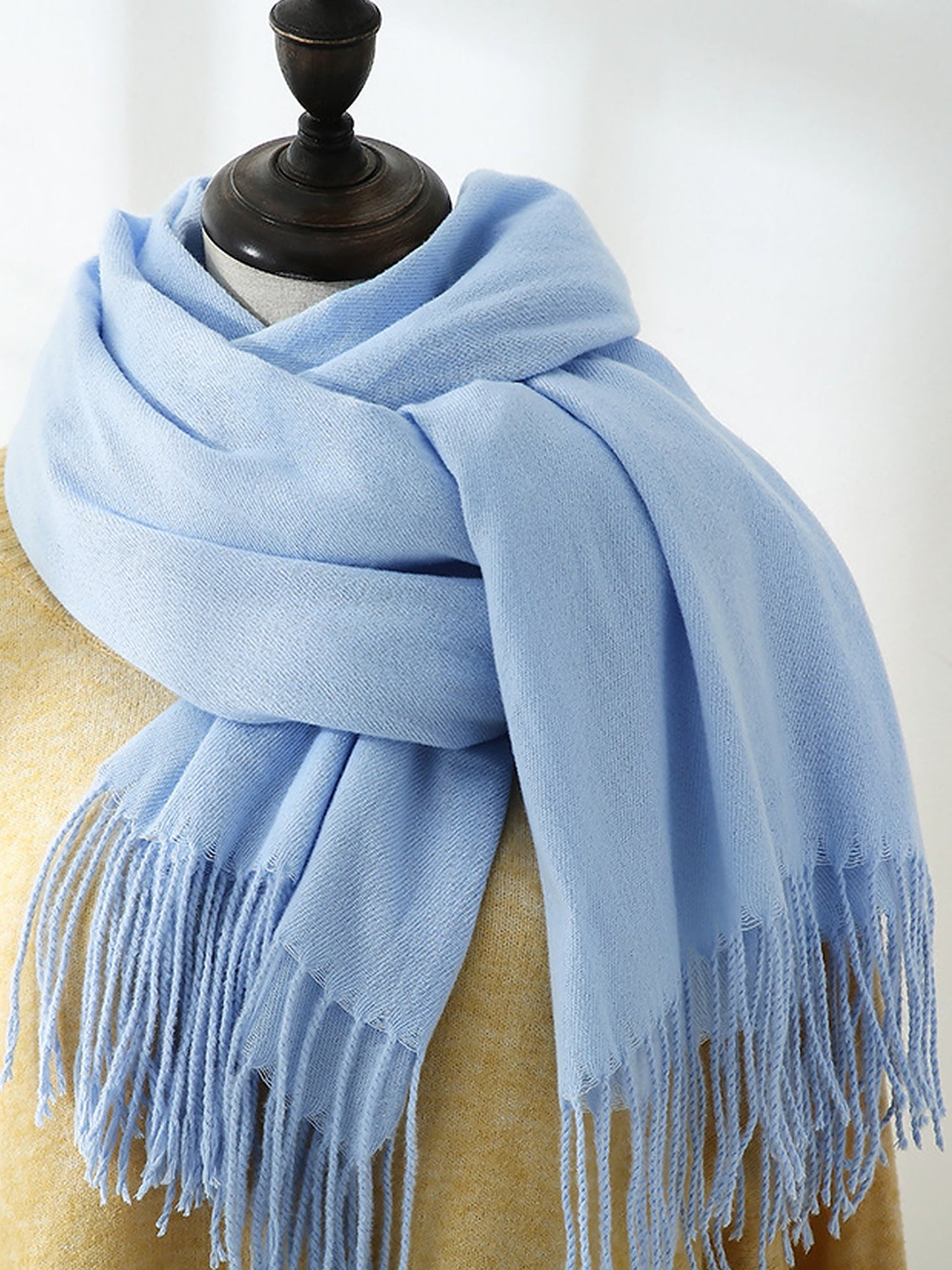 Solid Color Mid Length Winter Tassel Scarf