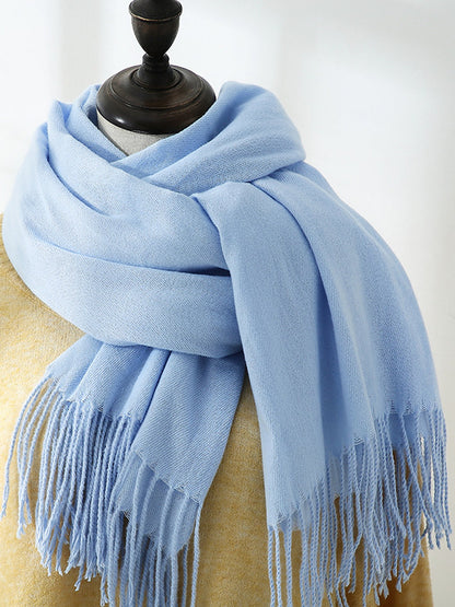 Solid Color Mid Length Winter Tassel Scarf