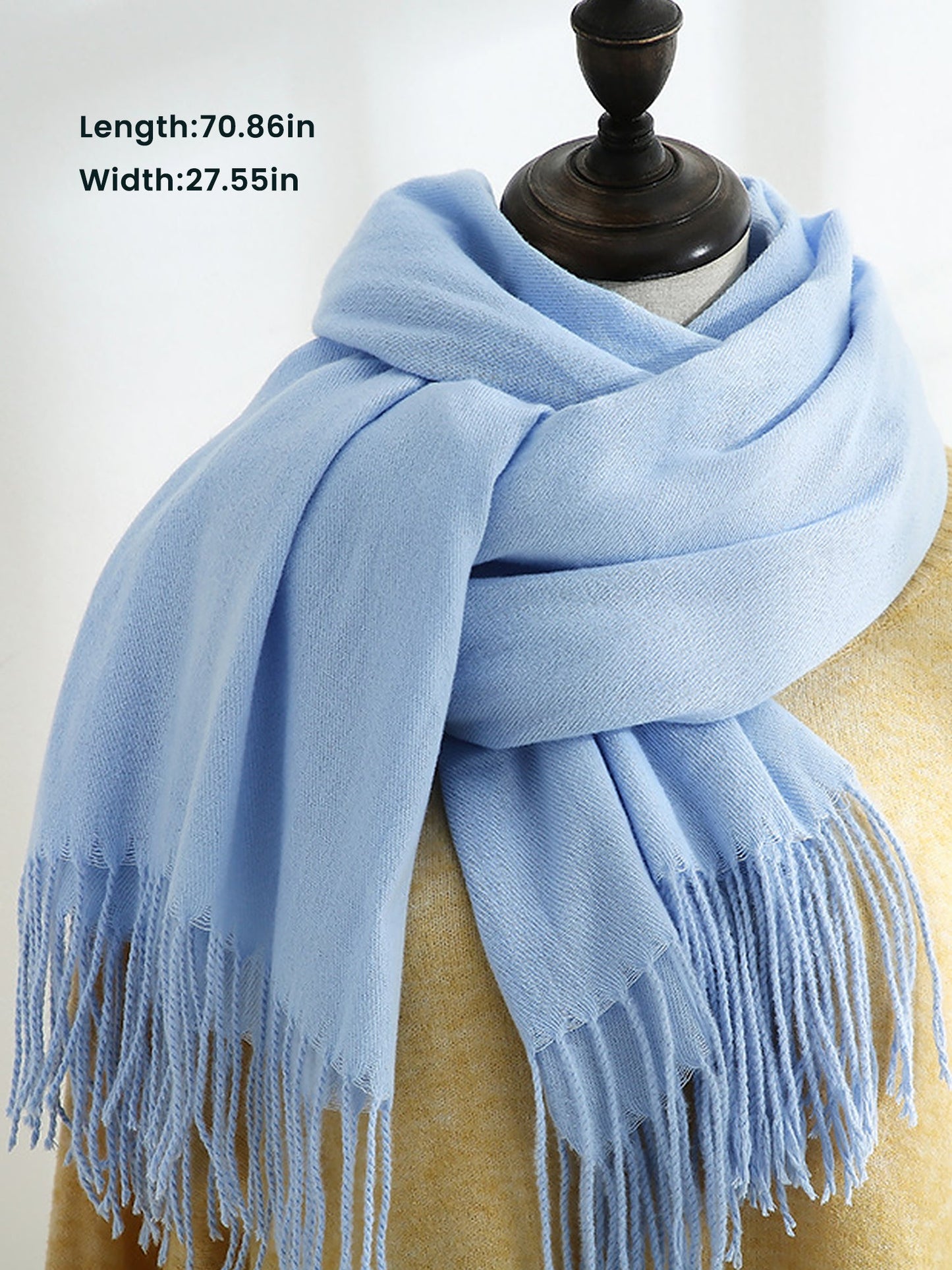Solid Color Mid Length Winter Tassel Scarf
