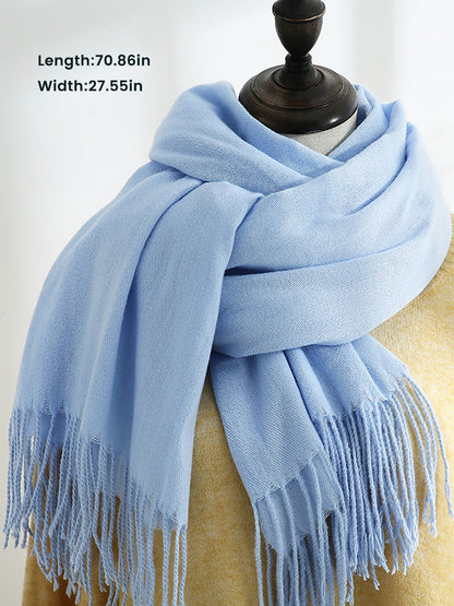 Solid Color Mid Length Winter Tassel Scarf