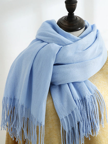 Solid Color Mid Length Winter Tassel Scarf