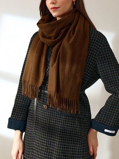 Solid Color Mid Length Winter Tassel Scarf