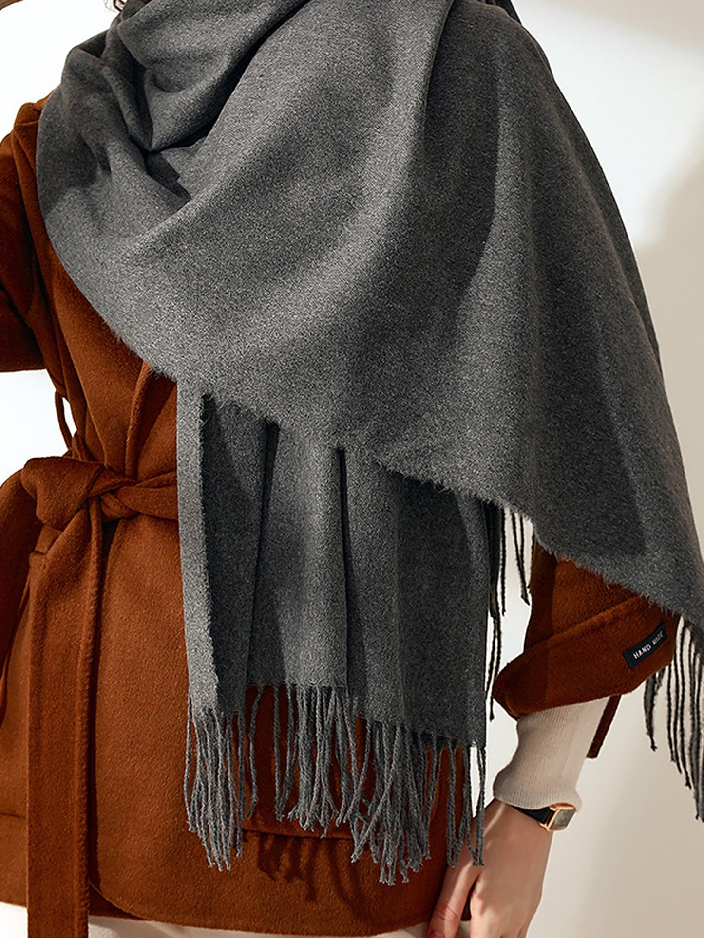 Solid Color Mid Length Winter Tassel Scarf