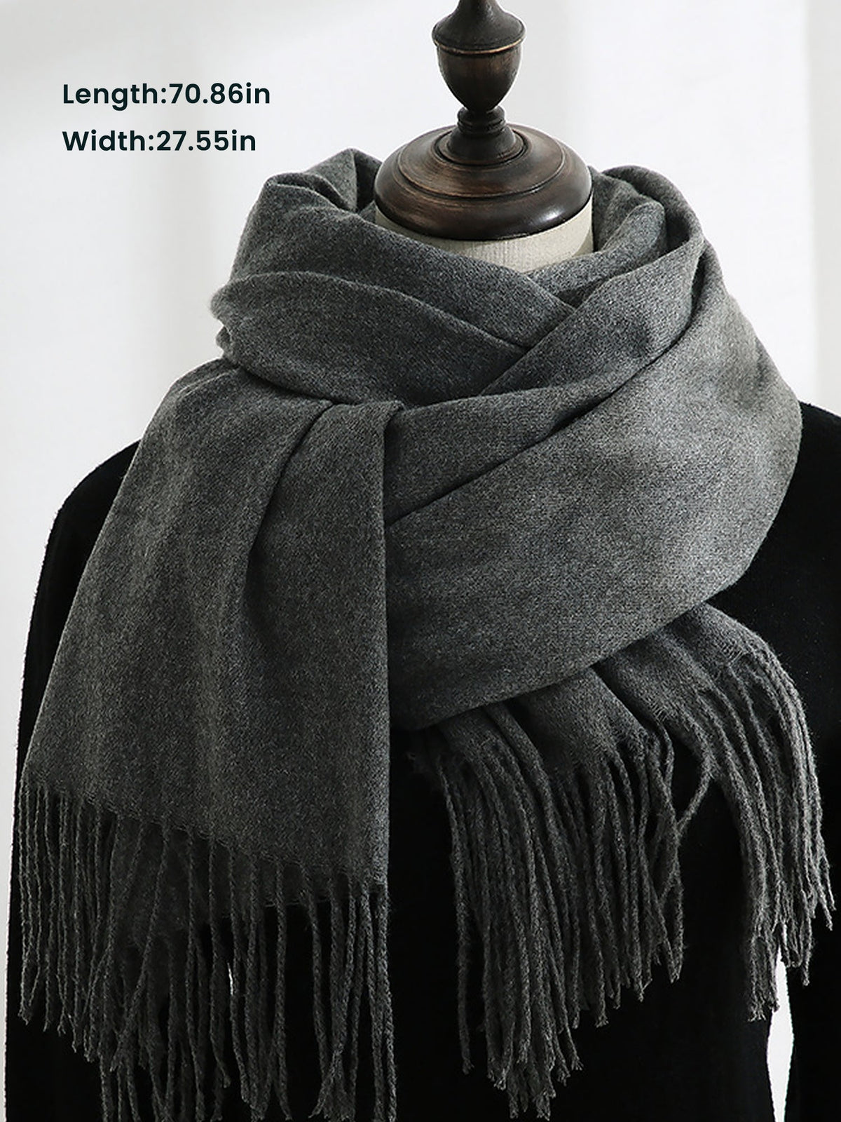 Solid Color Mid Length Winter Tassel Scarf