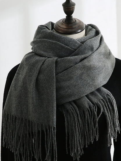 Solid Color Mid Length Winter Tassel Scarf