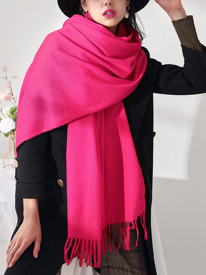 Solid Color Mid Length Winter Tassel Scarf