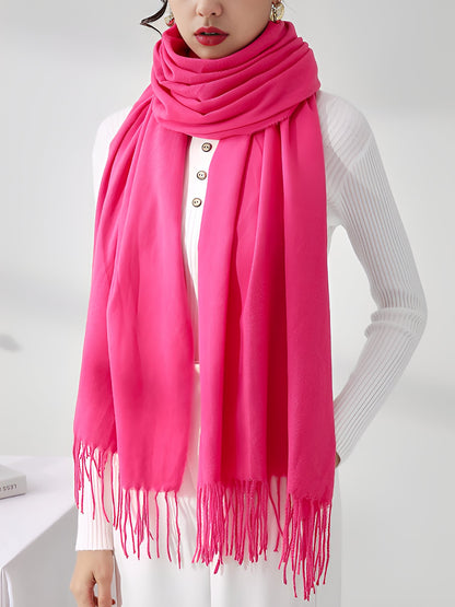 Solid Color Mid Length Winter Tassel Scarf
