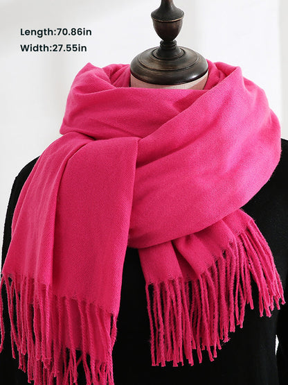Solid Color Mid Length Winter Tassel Scarf