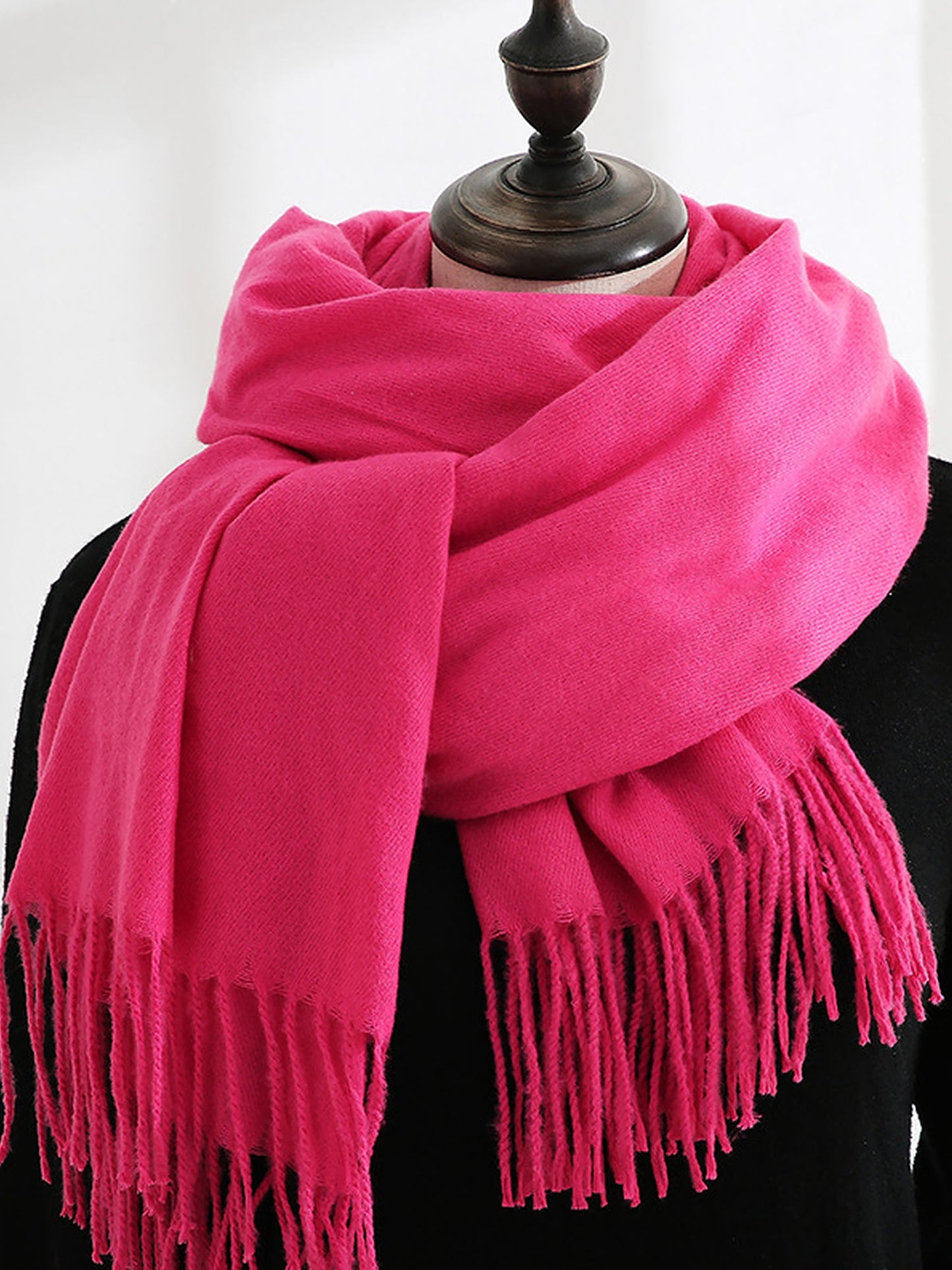 Solid Color Mid Length Winter Tassel Scarf