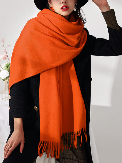 Solid Color Mid Length Winter Tassel Scarf