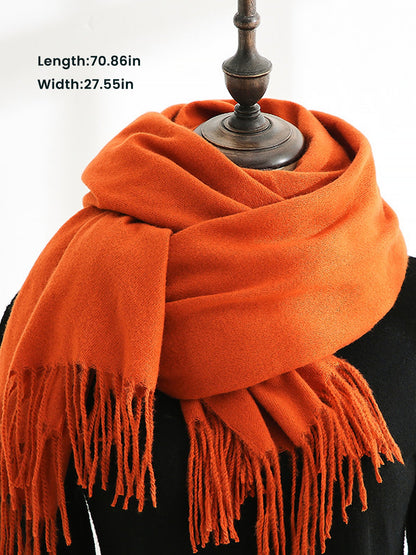 Solid Color Mid Length Winter Tassel Scarf