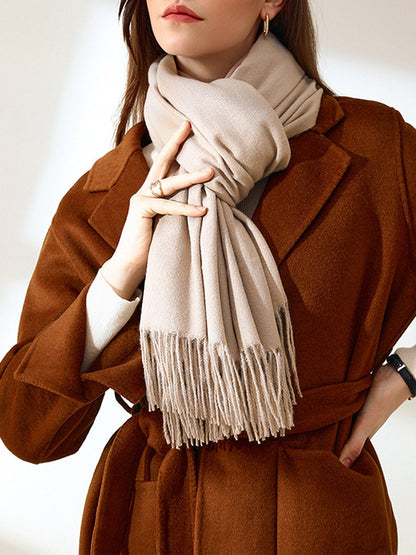 Solid Color Mid Length Winter Tassel Scarf
