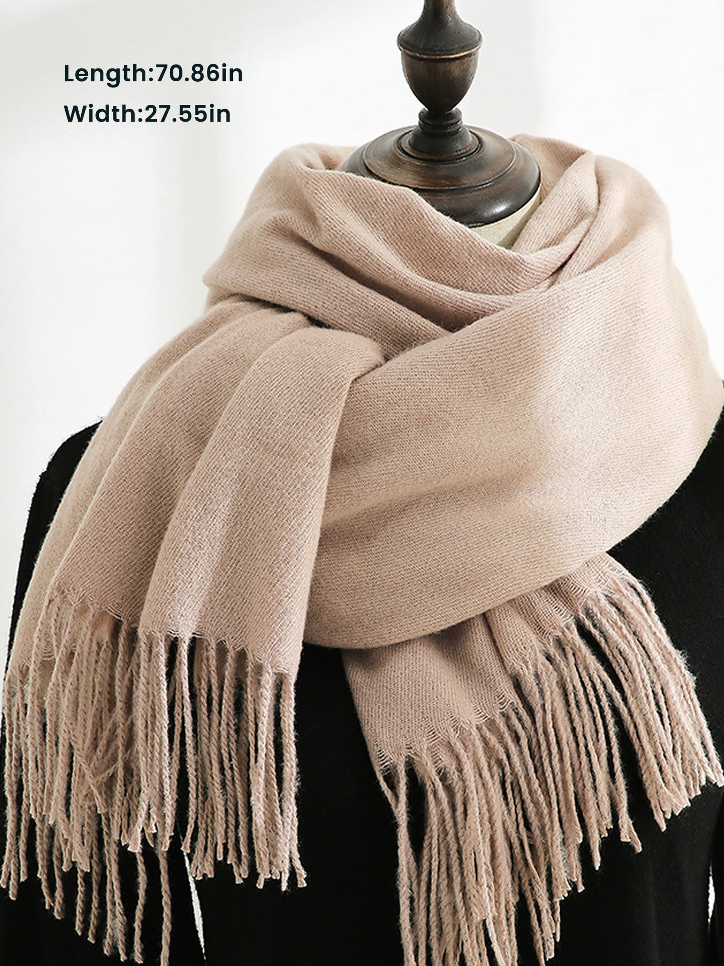 Solid Color Mid Length Winter Tassel Scarf